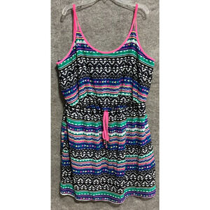 Vintage Deb Sun Dress Plus 2X Drawstring Waist Aztec Hippie Playful 80s 90s